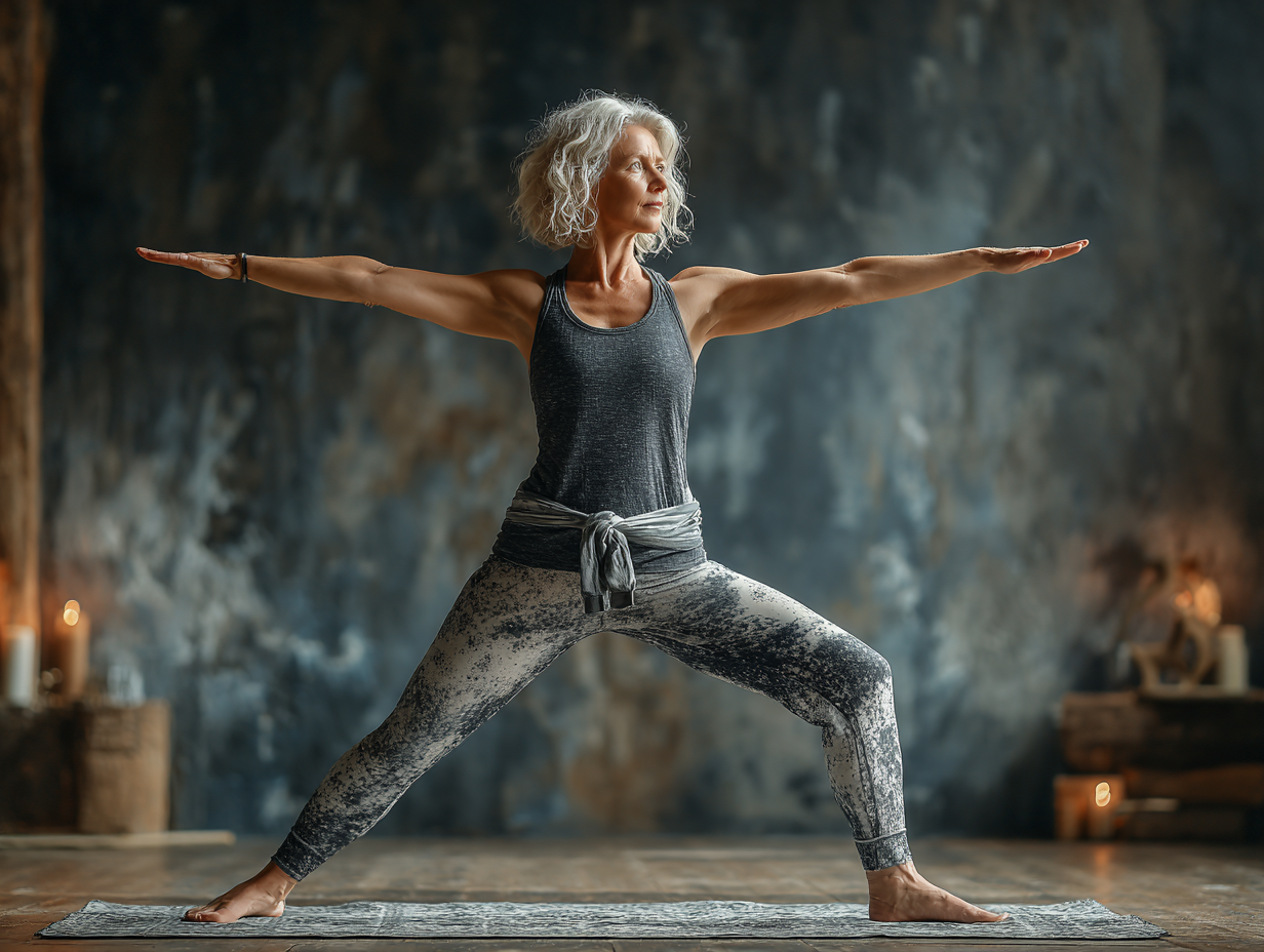 Група людей похилого віку виконує м'які йога вправи у світлій студії